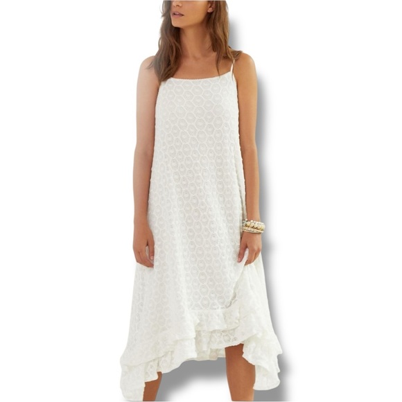 Anthropologie Dresses & Skirts - Anthropologie NEW Chic Asymmetrical White Lace Fully Lined Sleeveless Maxi Dress